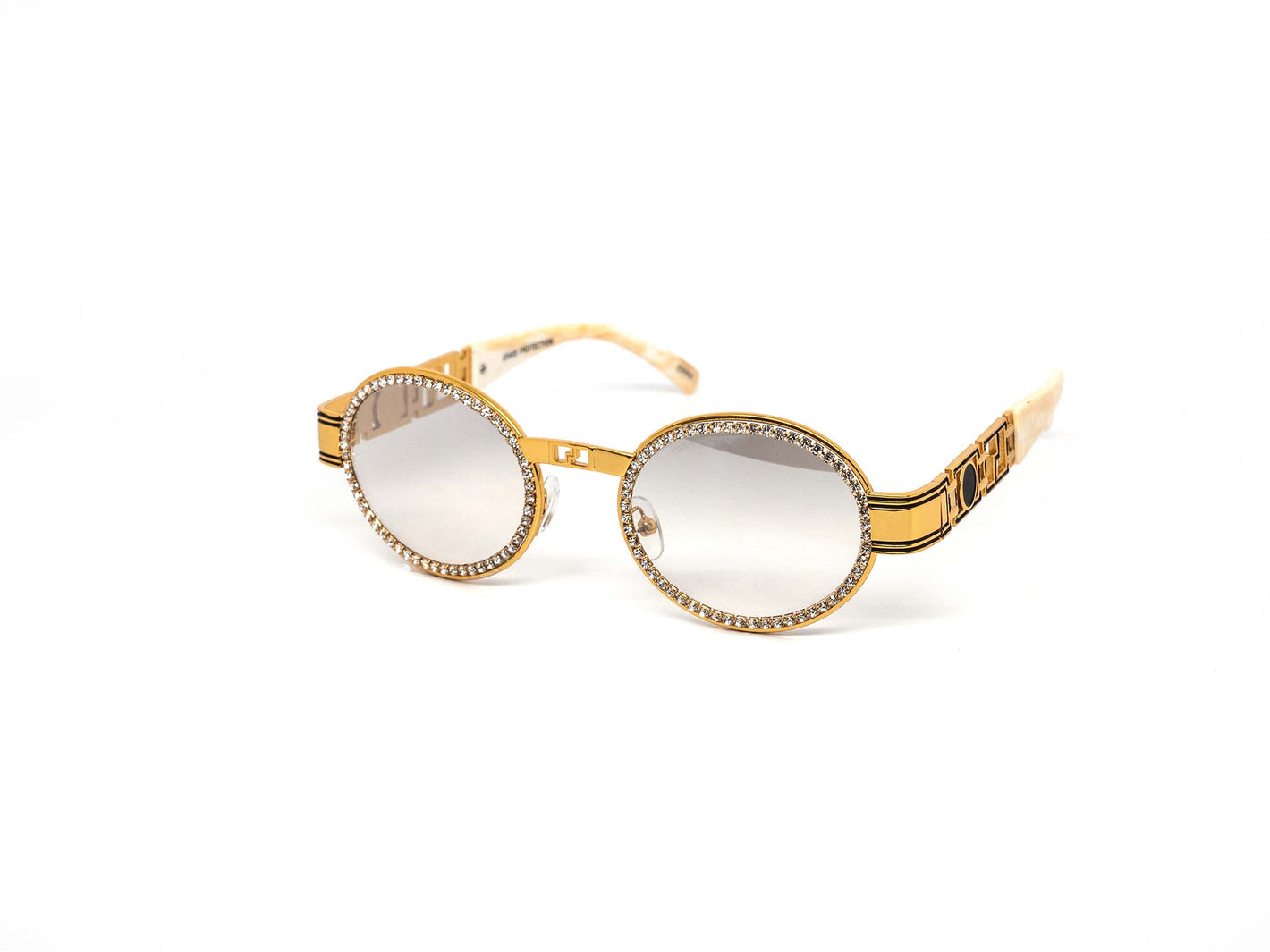 Beautiful Rhinestone Oval Gold Sunglasses